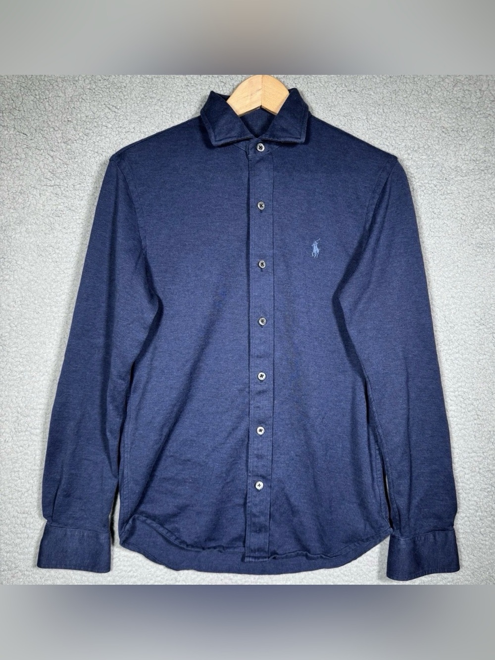 Polo Ralph Lauren Knit Dress Shirt Blue Long Sleeve Button Up Small S Minimalist